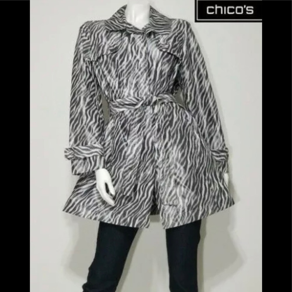 Chicos RaincoatTrenchcoat Zebra Print Belted
